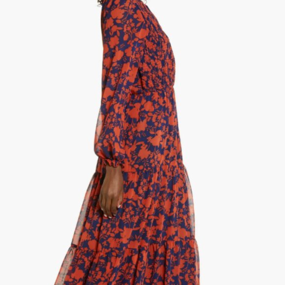 Julia Jordan Red and Dark Blue Chiffon Midi Dress - Picture 2 of 8